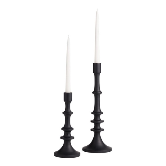 Cost Plus World Market Black Mango Wood Ringed Taper Candle Holder Matte 16" - Picture 2 of 11